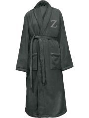 Embroidered Plush Ultra Soft Robe - Charcoal