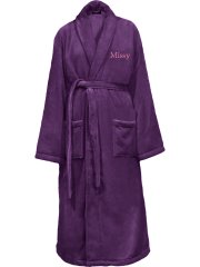 Embroidered Plush Ultra Soft Robe - Plum