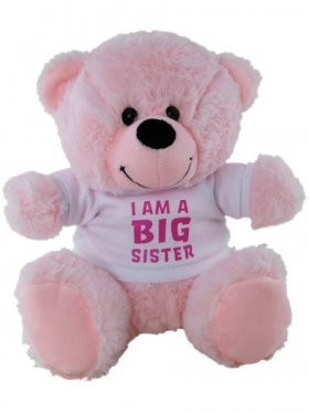 Plush Bear Pink I am Big Sister Shirt 23cm