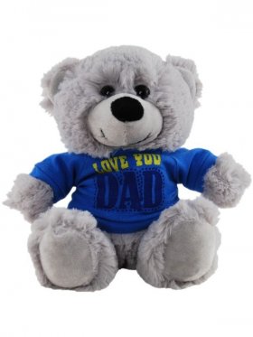 Plush Bear Silver Love You Dad Blue Shirt 18cm