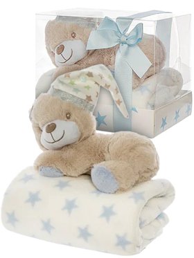 Blue Teddy Bear & Blanket Gift Pack