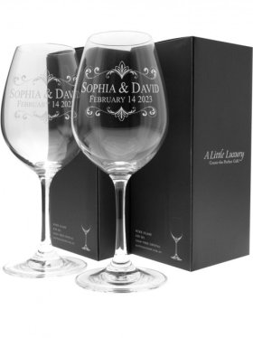 Pair of Engraved Crystal Wine Glasses, 430ml x 2