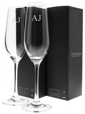 Pair of Engraved Crystal Champagne Flutes, 235ml x 2