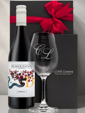 Engraved Crystal Wine Glass & Wine