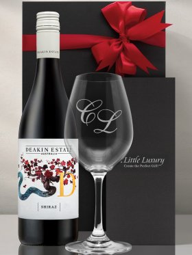 Engraved Crystal Wine Glass & Wine