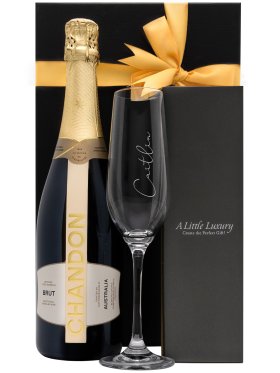 Engraved Crystal Champagne Flute & Chandon