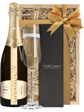 Engraved Crystal Champagne Flute & Chandon