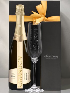 Engraved Crystal Champagne Flute & Chandon