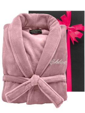 Embroidered Plush Ultra Soft Robe - Blush