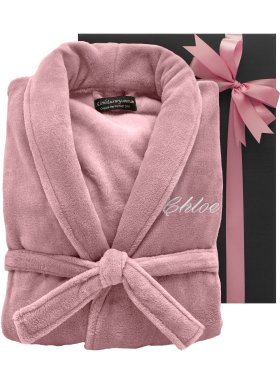 Embroidered Plush Ultra Soft Robe - Blush