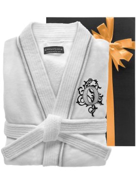 Embroidered Cotton Velour Bathrobe