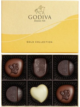 Godiva Gold Collection Gift Box, 6 Pieces, 60g