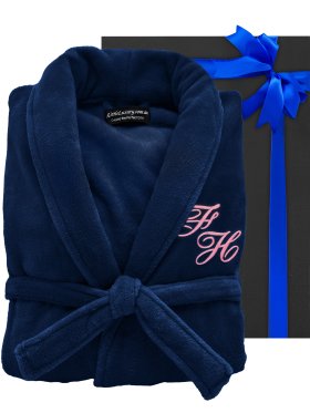 Embroidered Plush Ultra Soft Robe - Navy