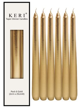 Keri Golden Taper Dinner Candle Set of Six